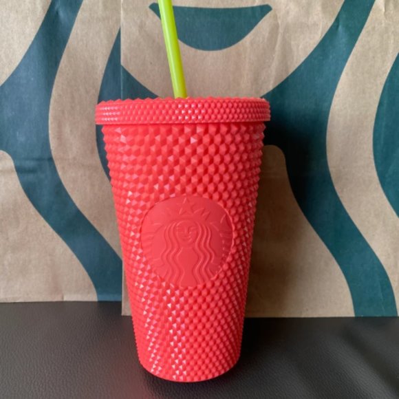 Starbucks Red Textured Tumbler with Yellow Straw - Picture 2 of 3